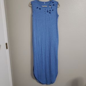 Distressed light blue maxi dress size med.